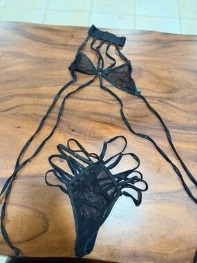 Black Strappy Mesh Lingerie Set